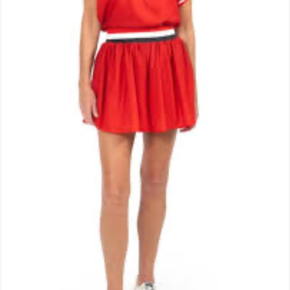 Emily McCarthy Varsity Swing Skort Red Black White High Waist Pockets Sz S NEW